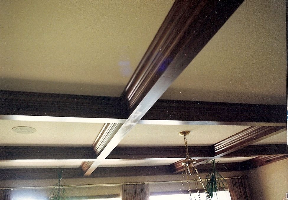 Custom wood beam ceiling detail