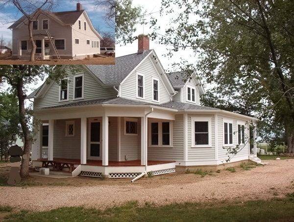 Historic farmhouse restoration, before and after