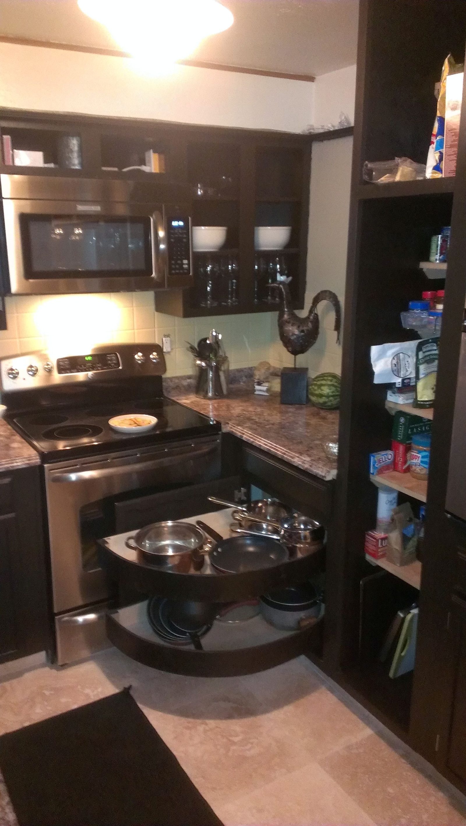 Custom kitchen pantry and pot storage